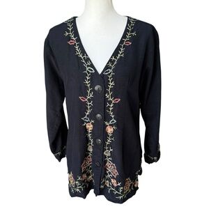 Vtg 90s y2k putumayo black floral embroidered jacket shacket women medium boho